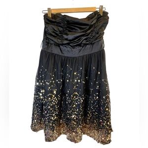 Potter's Pot Strapless Black Dress Gold Sequins Size M